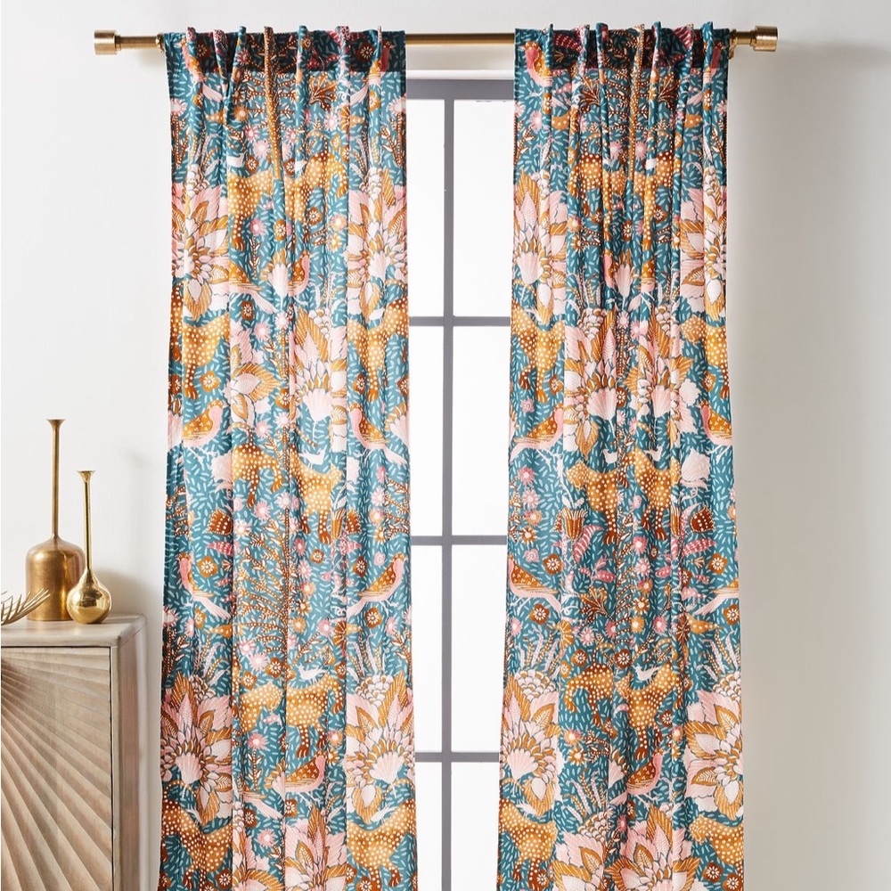 Two Anthropologie Mahina Curtains Drapes Green - 96” x 50”  2 panels